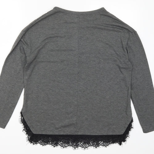 Intuition Womens Grey  Lace Basic T-Shirt Size 12