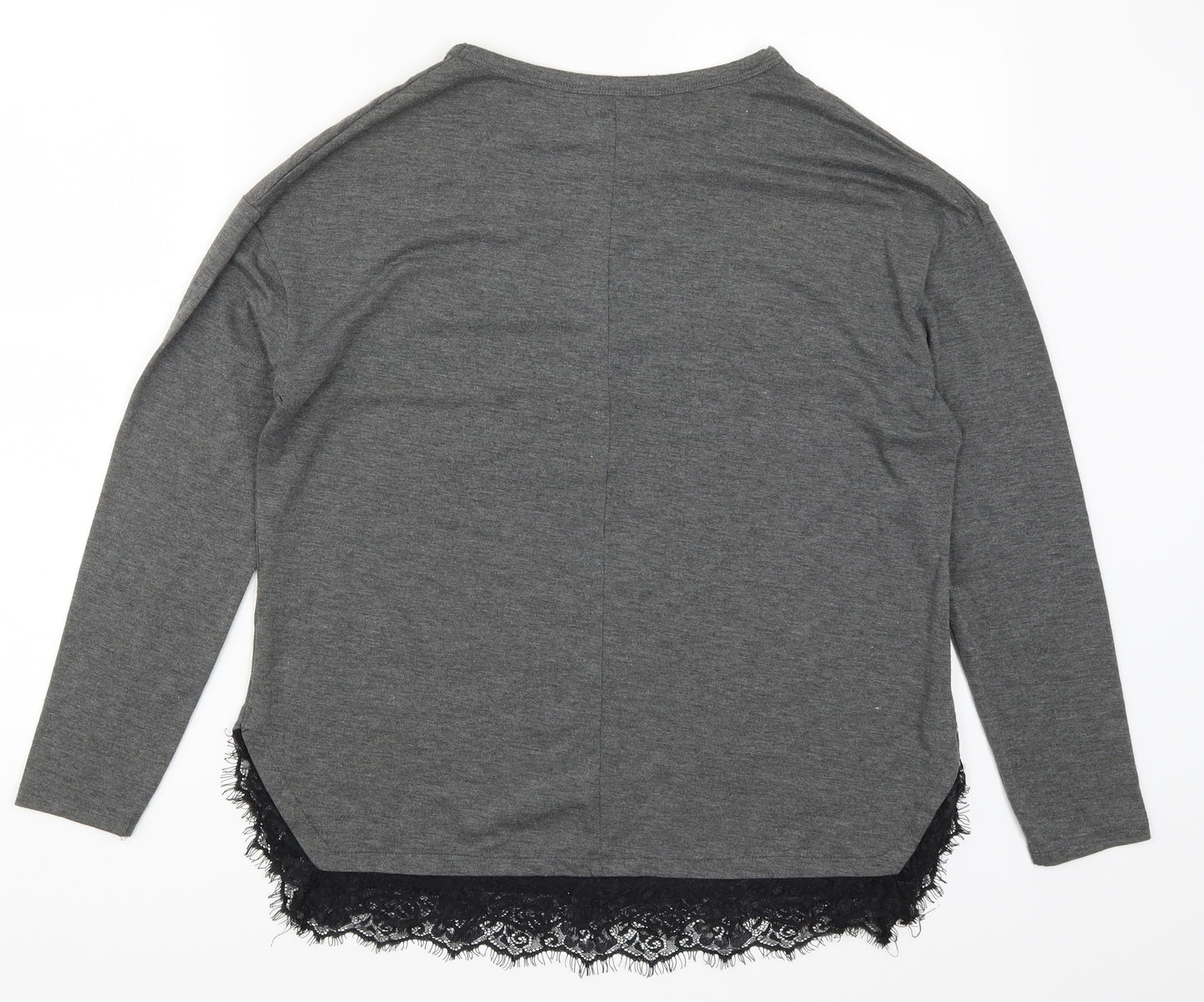 Intuition Womens Grey  Lace Basic T-Shirt Size 12