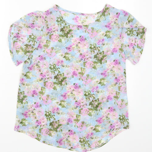 SheIn Womens Blue Floral  Basic T-Shirt Size S  - Purple Flowers