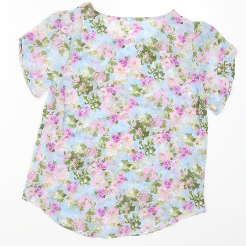 SheIn Womens Blue Floral  Basic T-Shirt Size S  - Purple Flowers