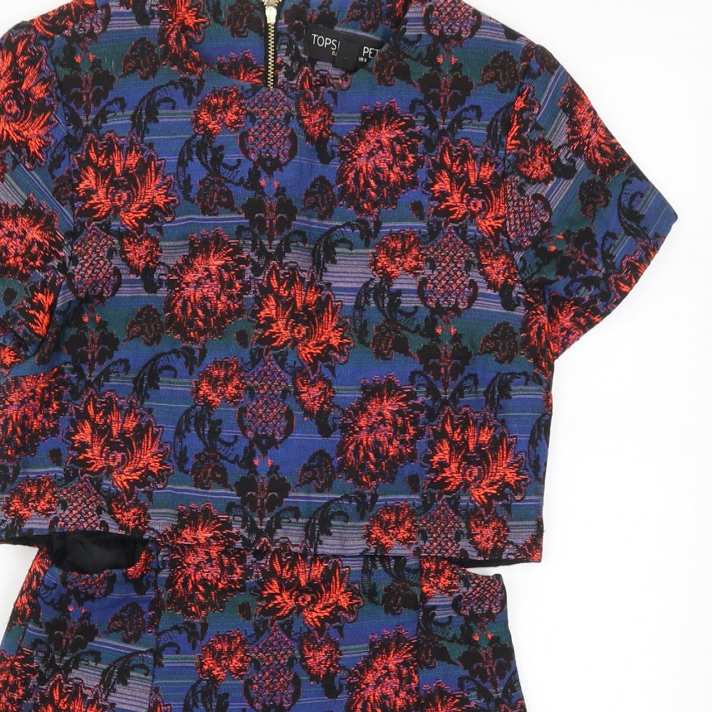 Topshop Womens Blue Floral  Mini  Size 8  - Red Flowers