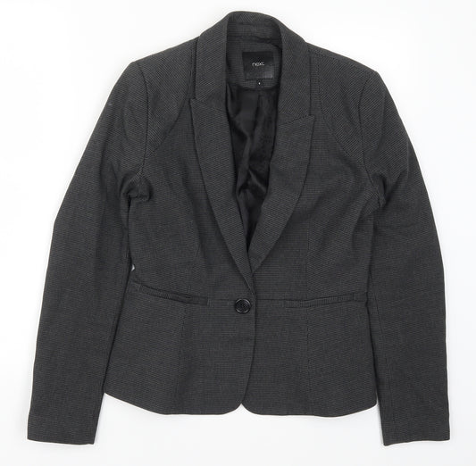 Front view of Next women’s grey geometric jacket suit jacket, size UK 8