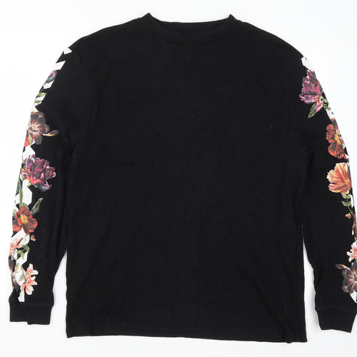 River Island Mens Black Floral  Pullover Sweatshirt Size L  - Flower Sleeves