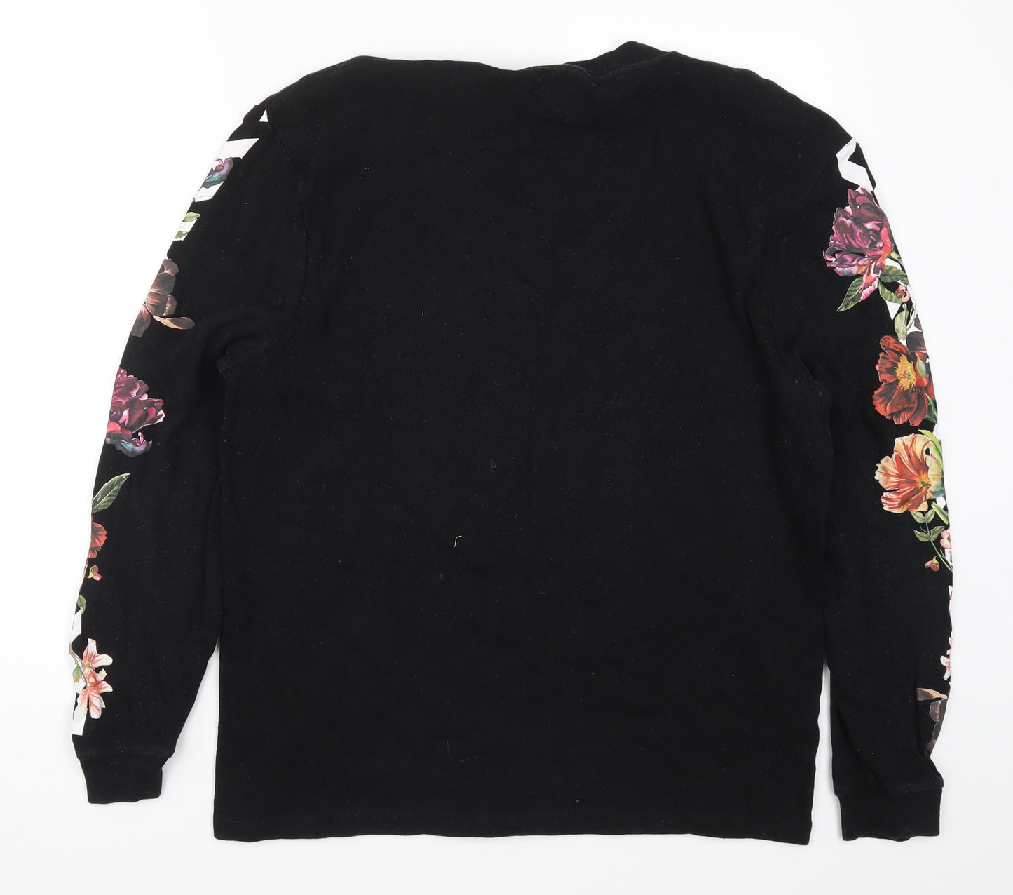River Island Mens Black Floral  Pullover Sweatshirt Size L  - Flower Sleeves