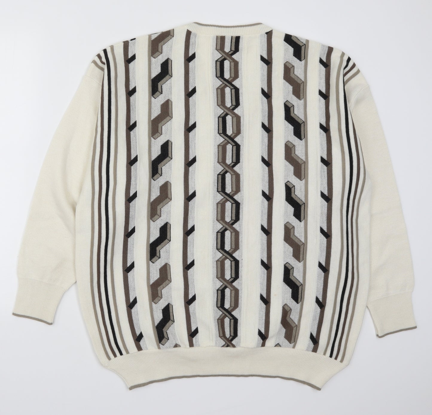 Gabicci Mens Beige Geometric Knit Pullover Jumper Size 2XL