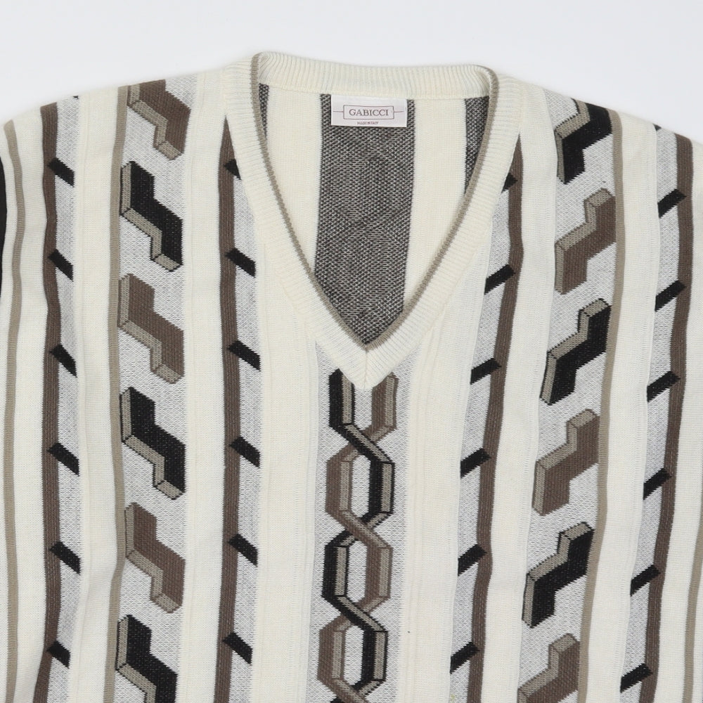 Gabicci Mens Beige Geometric Knit Pullover Jumper Size 2XL