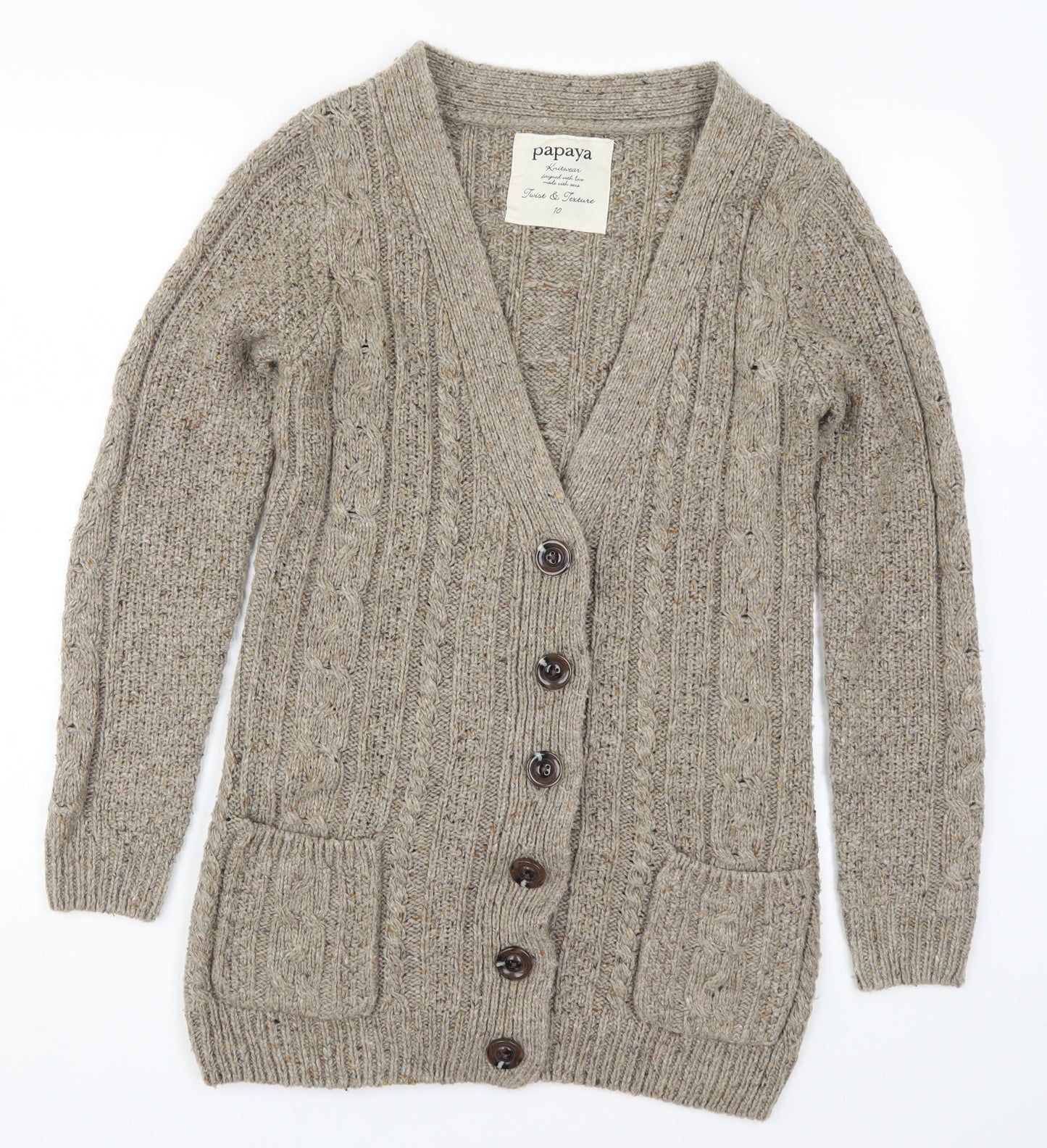 Papaya Womens Beige  Knit Cardigan Jumper Size 10