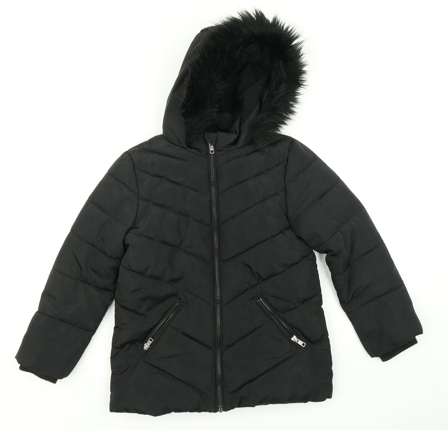 George Girls Black   Parka Coat Size 7-8 Years