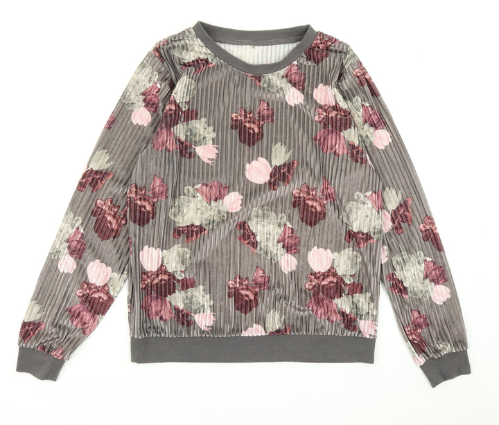 George Womens Grey Floral Pullover Sweatshirt Size 8