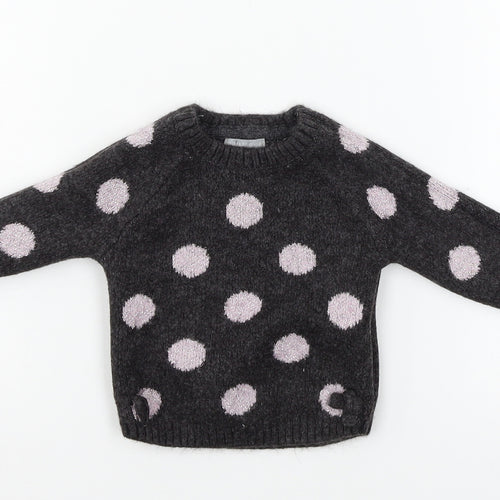 Primark Girls Grey Polka Dot Knit Pullover Jumper Size 6-9 Months