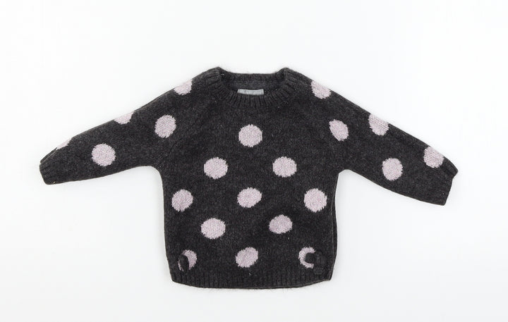 Primark Girls Grey Polka Dot Knit Pullover Jumper Size 6-9 Months