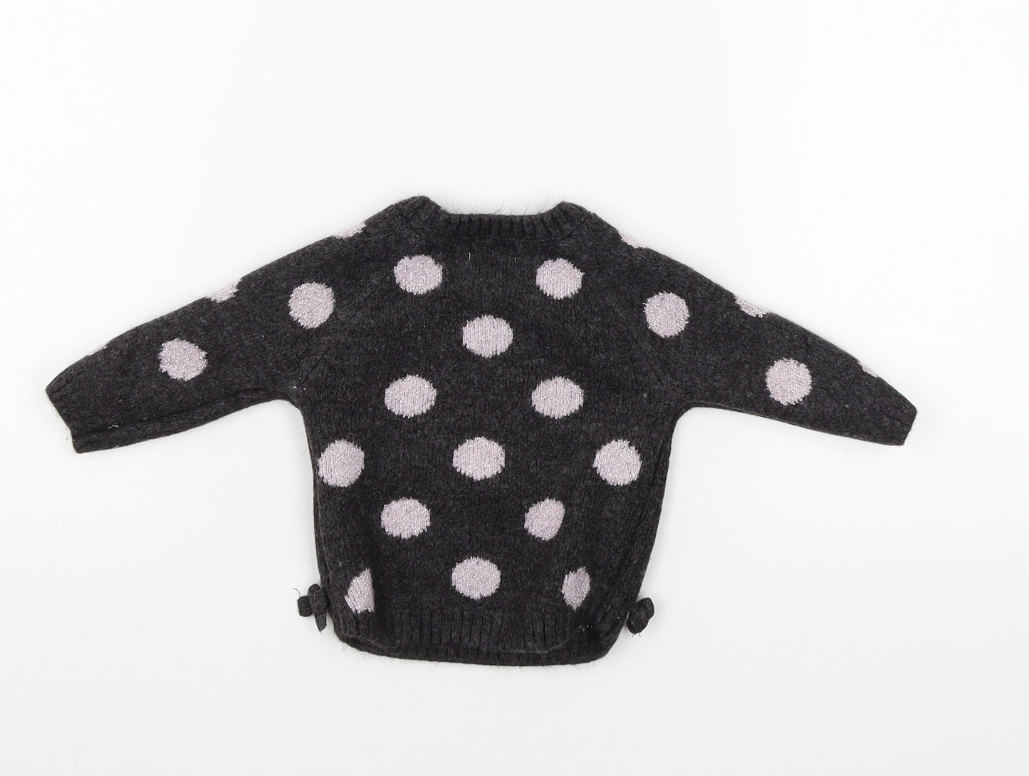 Primark Girls Grey Polka Dot Knit Pullover Jumper Size 6-9 Months