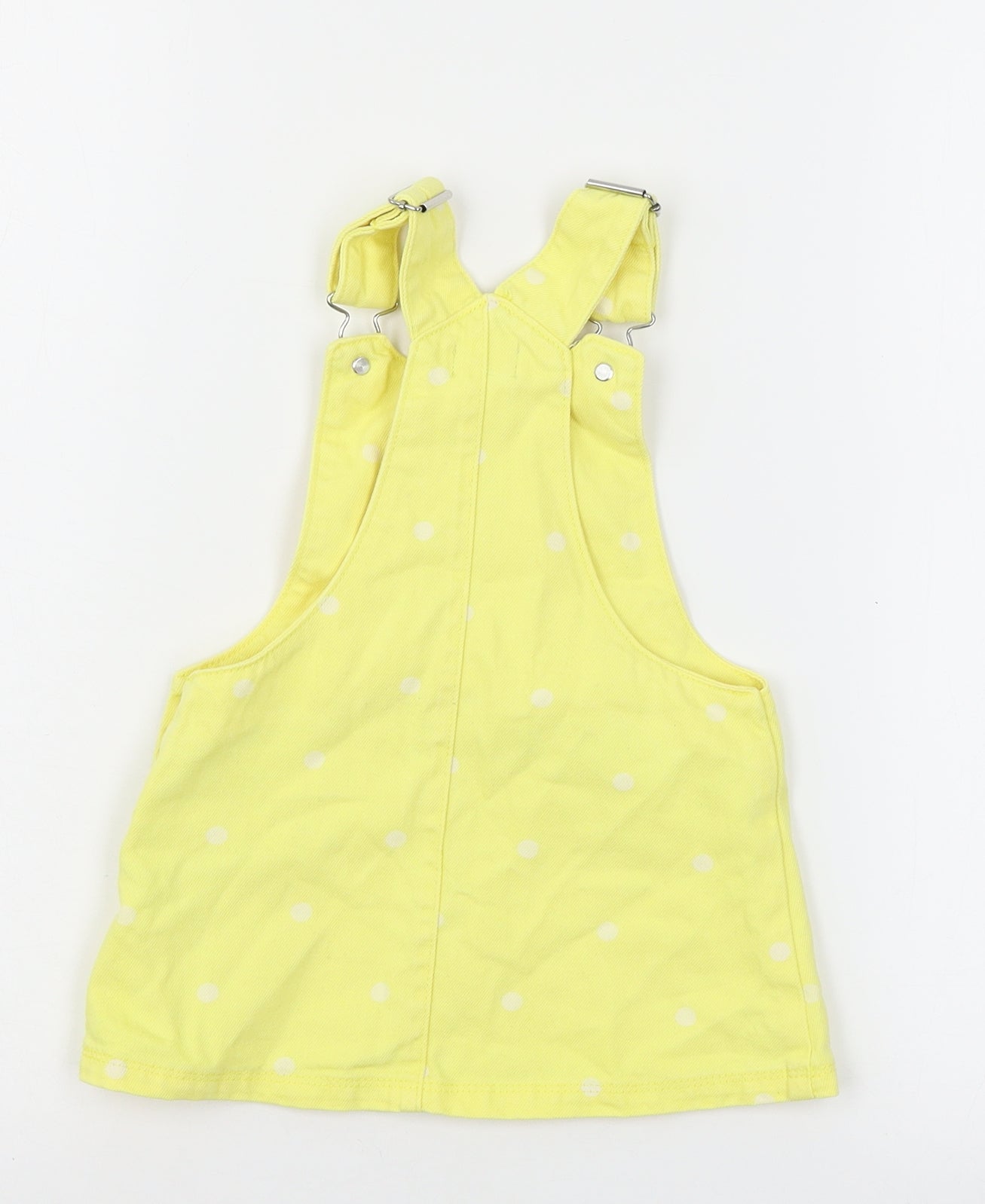 F&F Girls Yellow Polka Dot Denim Pinafore/Dungaree Dress  Size 12-18 Months