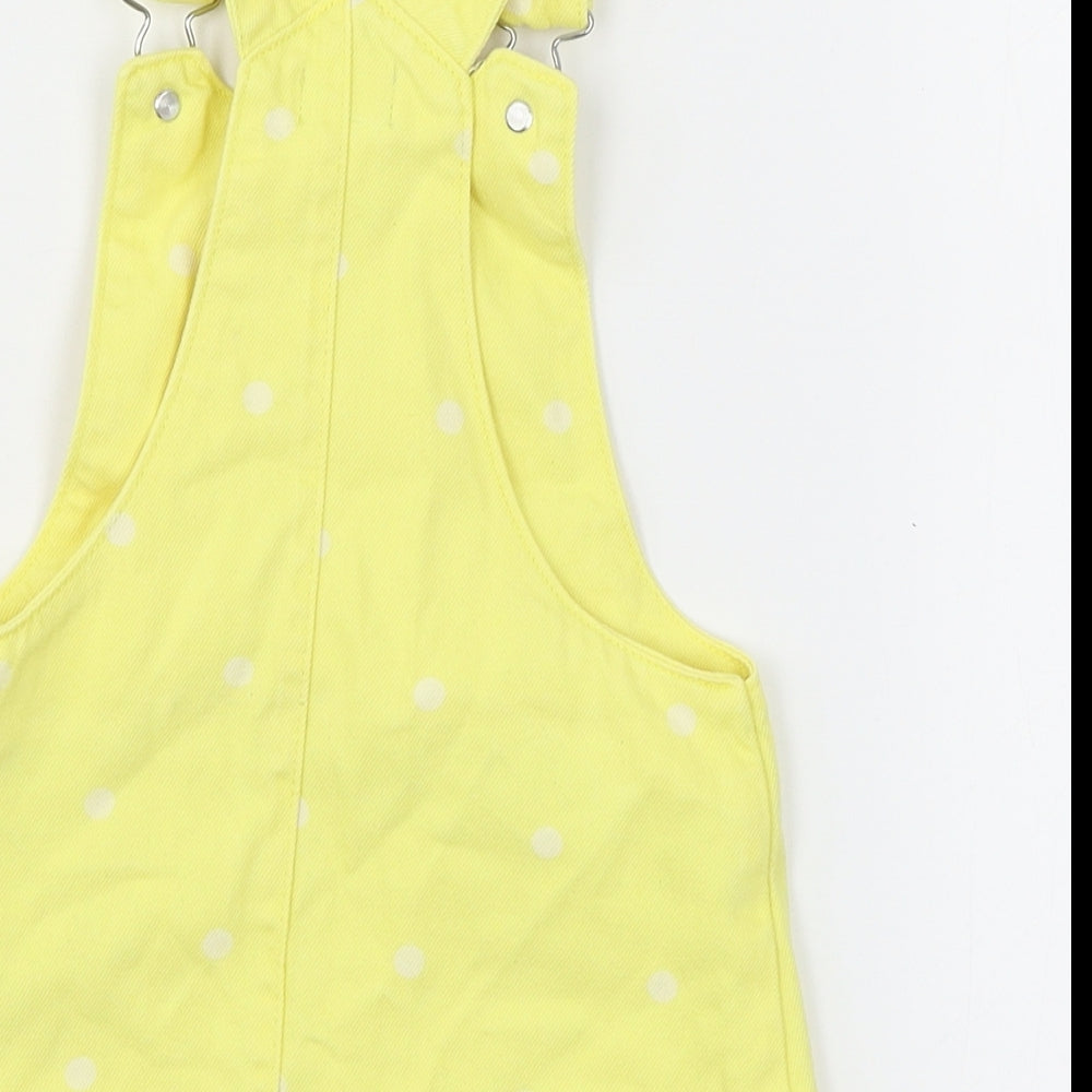 F&F Girls Yellow Polka Dot Denim Pinafore/Dungaree Dress  Size 12-18 Months