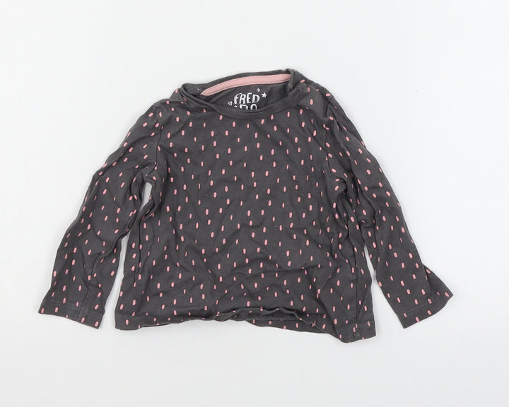 F&F Girls Grey Polka Dot Jersey Basic T-Shirt Size 9-12 Months