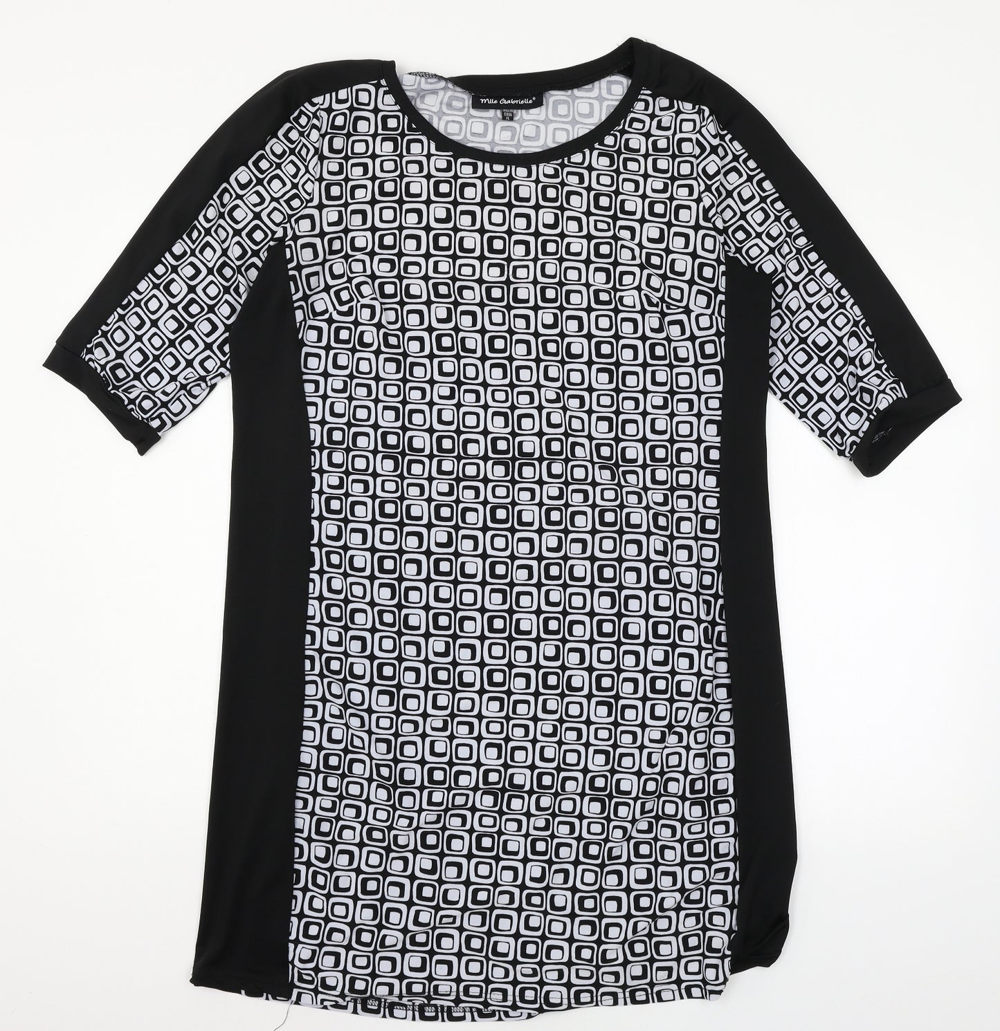 Mlle Gabrielle Womens Black Geometric Jersey A-Line  Size XL