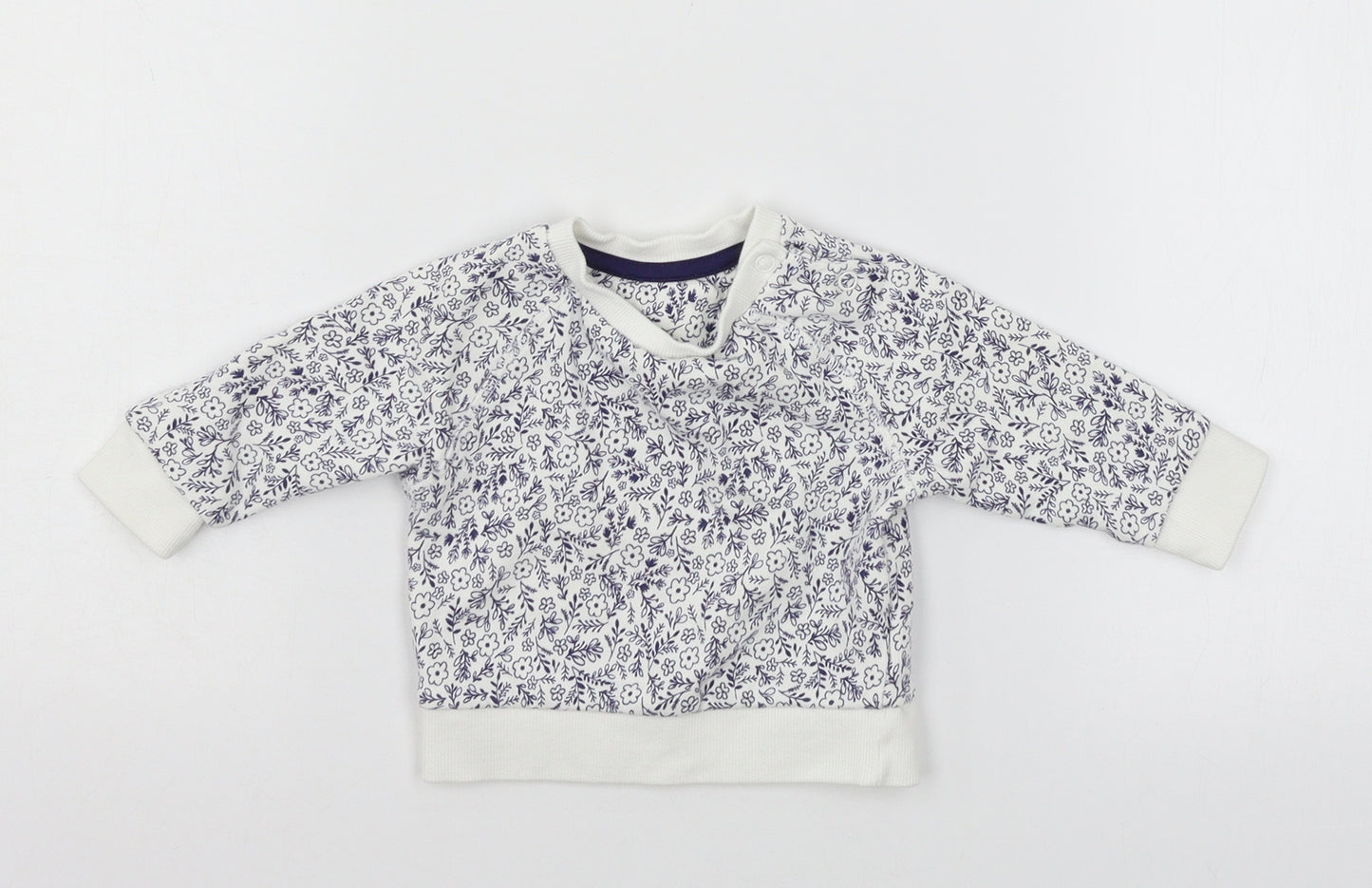 Mothercare Girls White Floral Jersey Pullover Jumper Size 3-6 Months