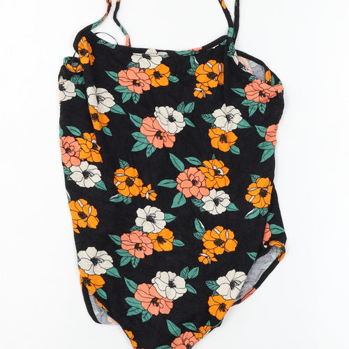 Primakr Womens Black Floral Jersey Bodysuit One-Piece Size 12