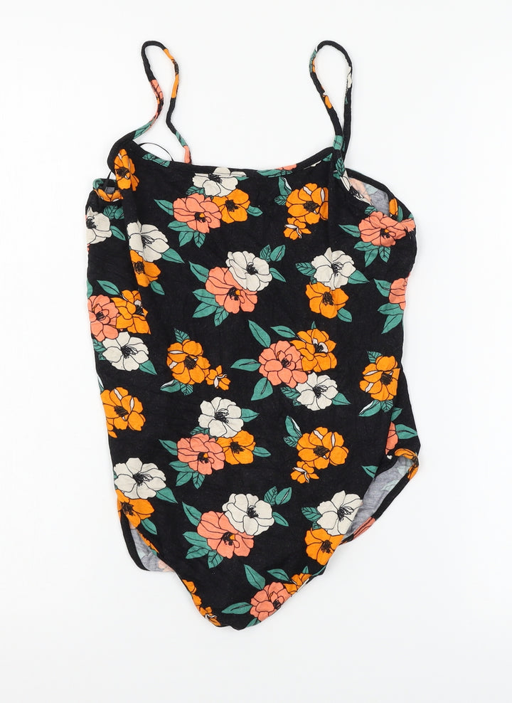 Primakr Womens Black Floral Jersey Bodysuit One-Piece Size 12