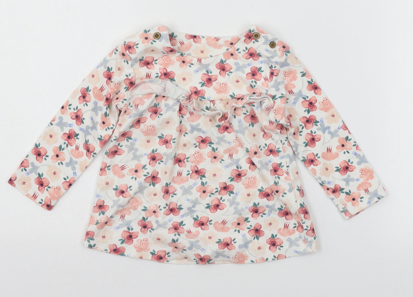 Marks and Spencer Girls White Floral Jersey T-Shirt Dress  Size 6-9 Months