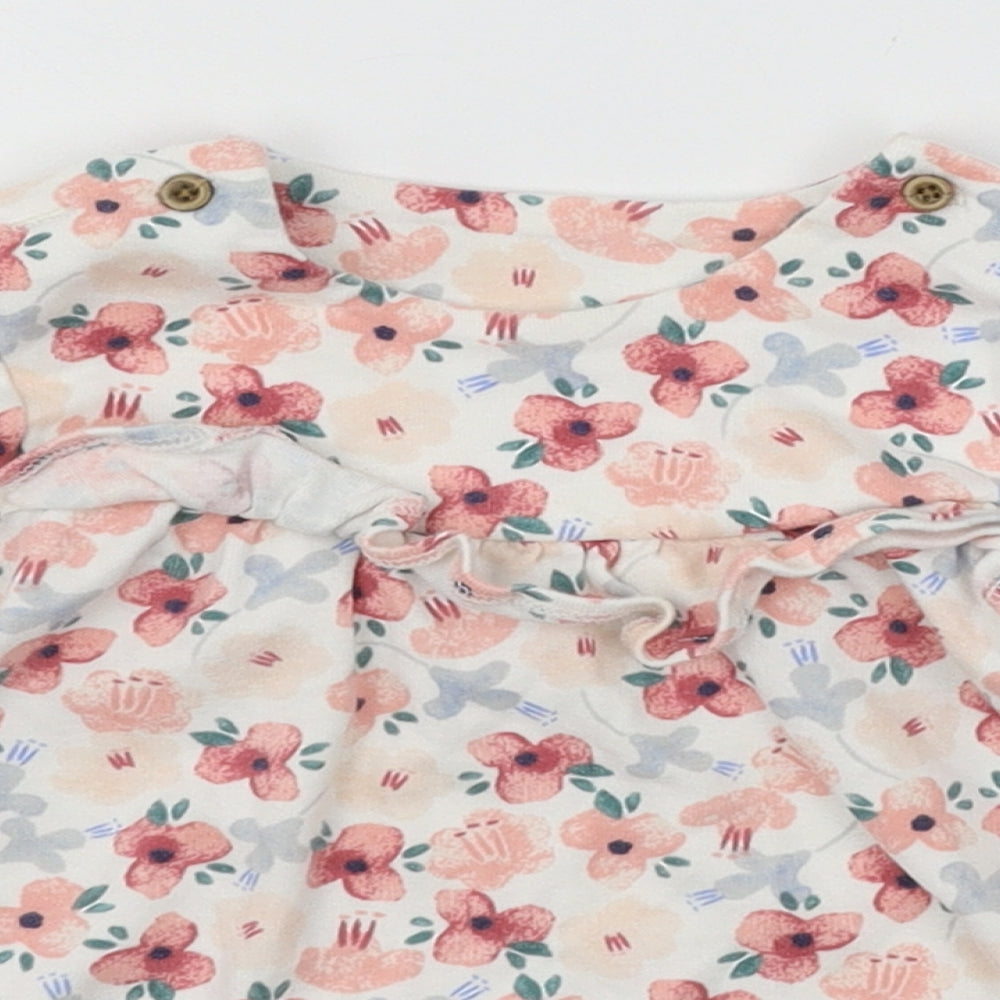 Marks and Spencer Girls White Floral Jersey T-Shirt Dress  Size 6-9 Months