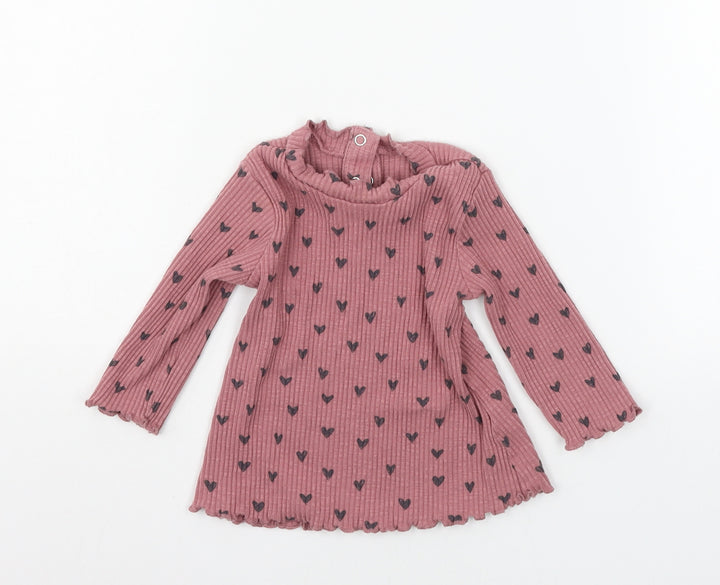 George Girls Pink Polka Dot Jersey Basic T-Shirt Size 6-9 Months