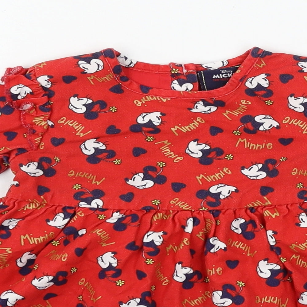 Mini Club Girls Red Geometric  Skater Dress  Size 6-9 Months  - Minnie Mouse