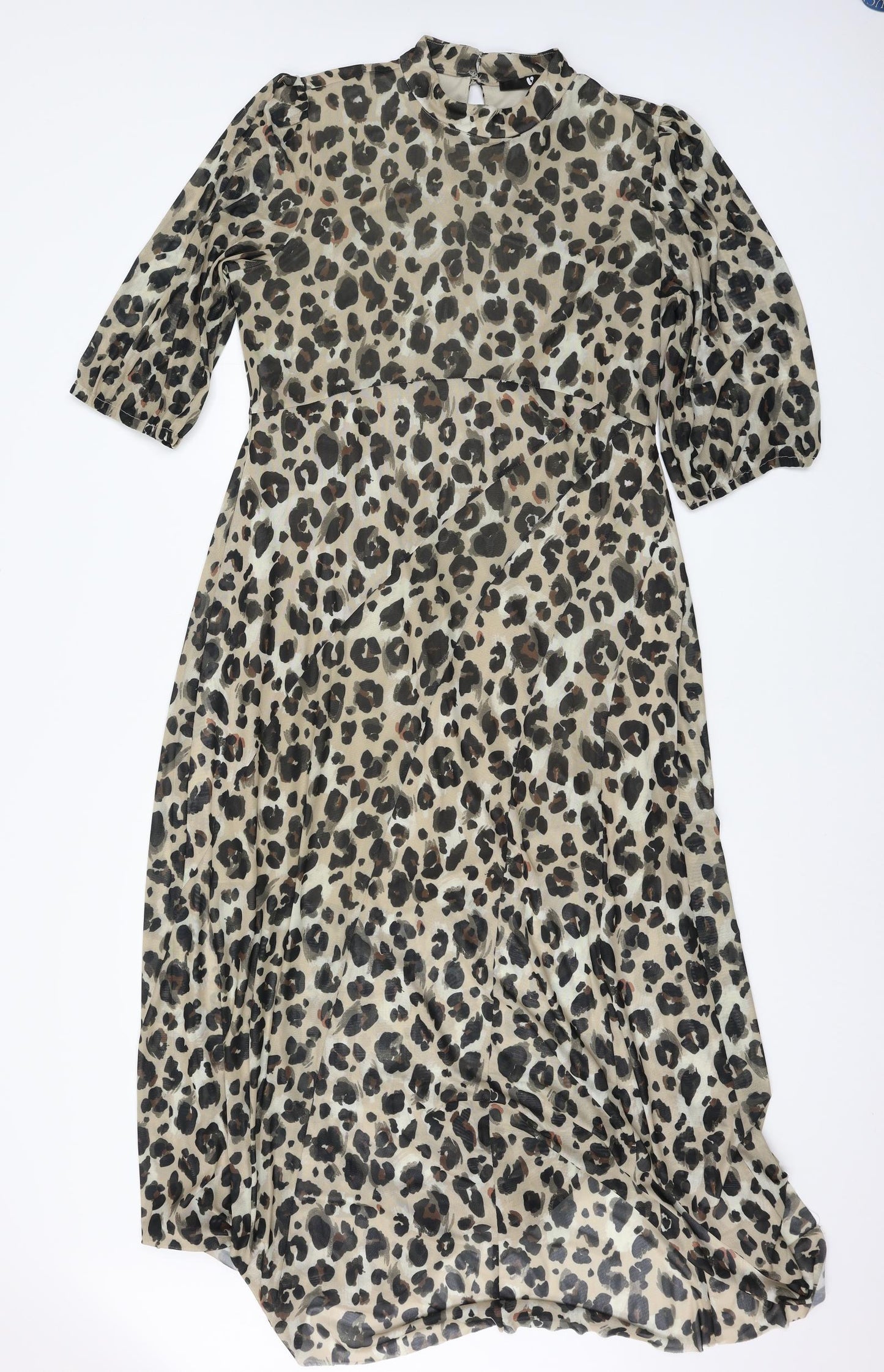 Very Womens Brown Animal Print Mesh A-Line  Size 14