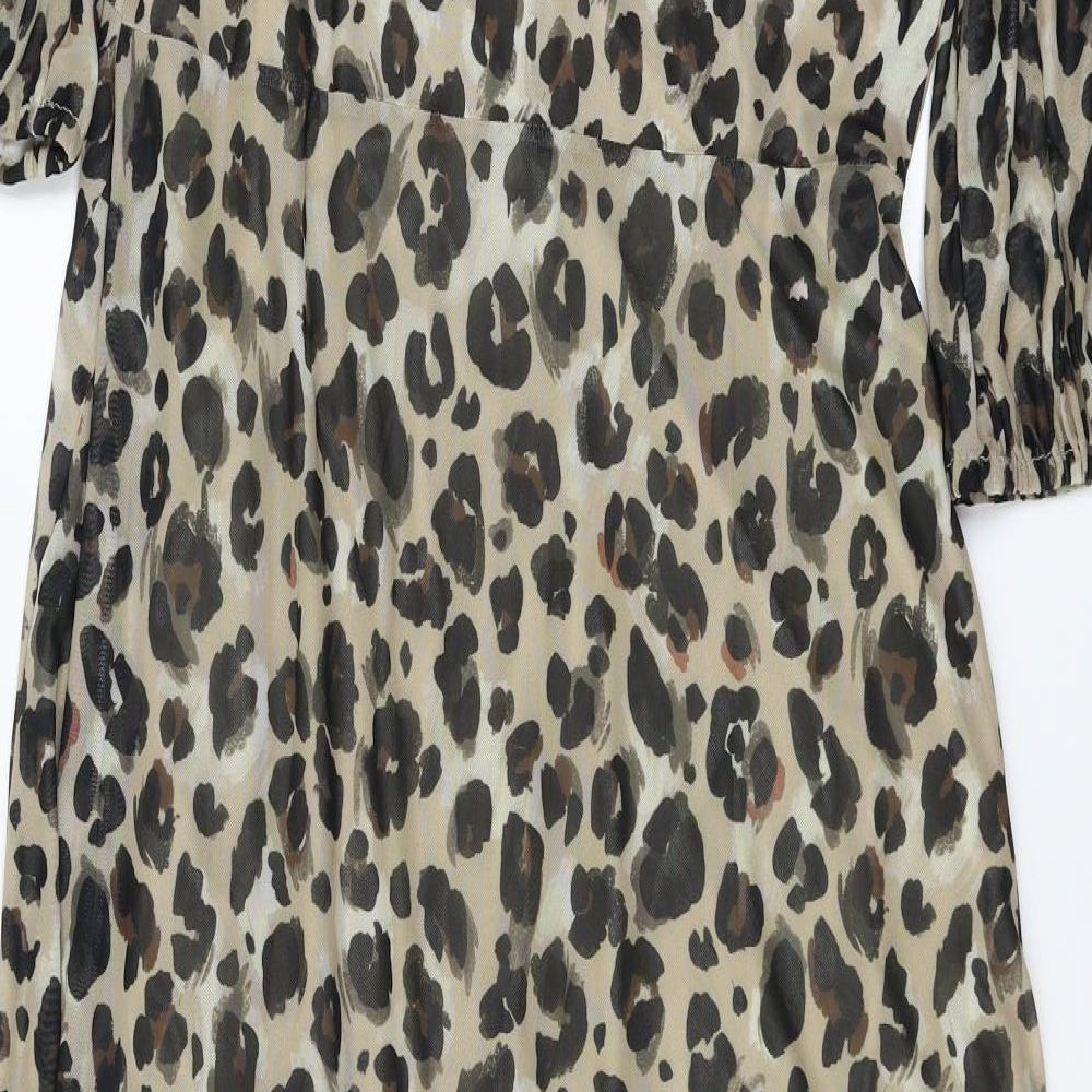 Very Womens Brown Animal Print Mesh A-Line  Size 14