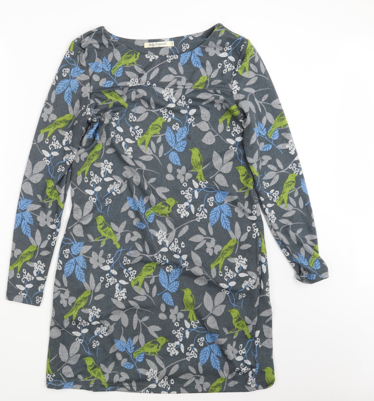 Lily Originals Womens Grey Floral  T-Shirt Dress  Size 10