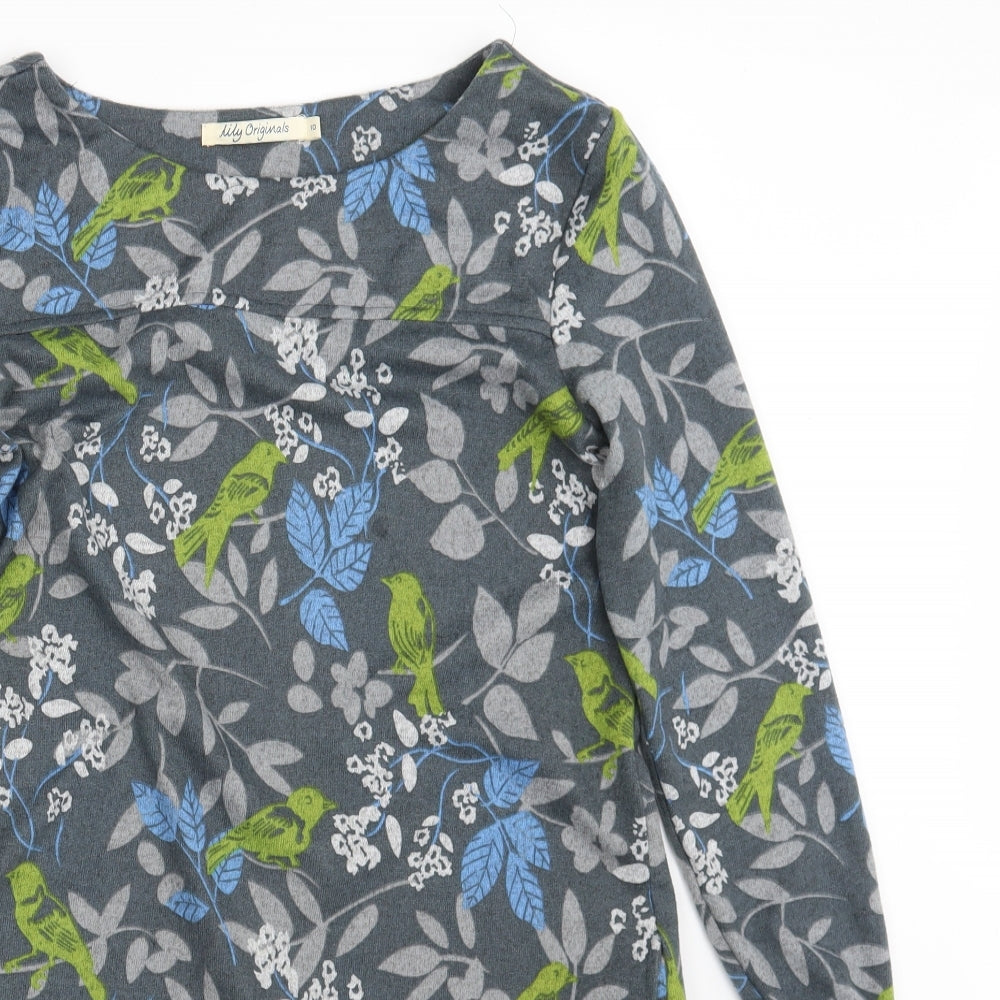 Lily Originals Womens Grey Floral  T-Shirt Dress  Size 10