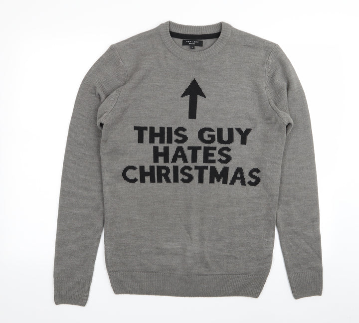 new look men Mens Grey Pullover Jumper Size S - christmas jumper