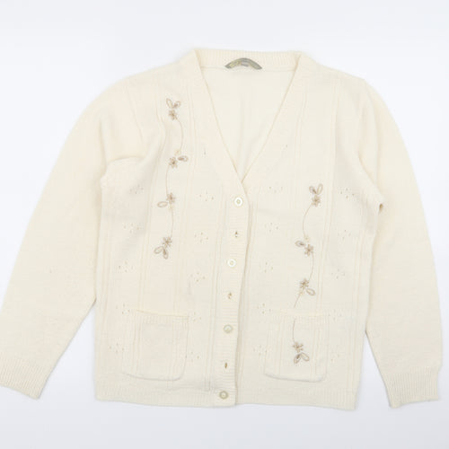 Akal Collection Womens Beige Floral  Cardigan Jumper Size S  - size s/m