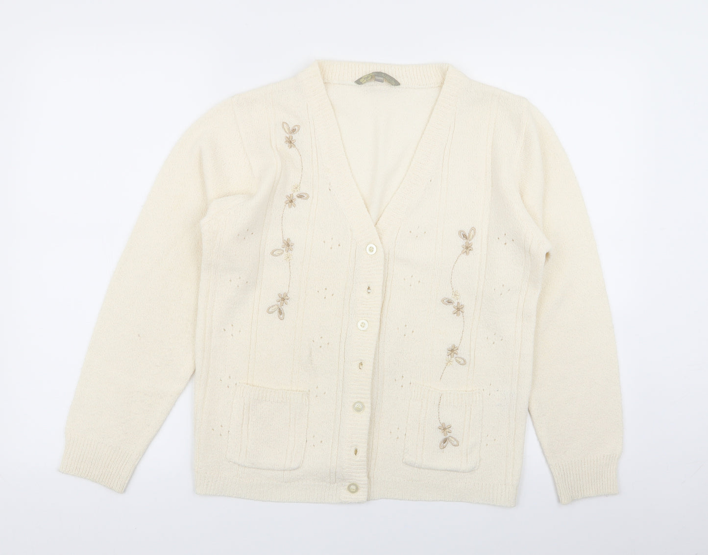Akal Collection Womens Beige Floral  Cardigan Jumper Size S  - size s/m