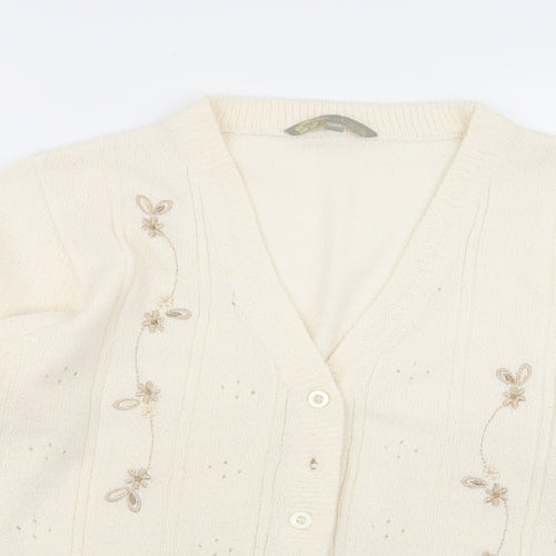 Akal Collection Womens Beige Floral  Cardigan Jumper Size S  - size s/m