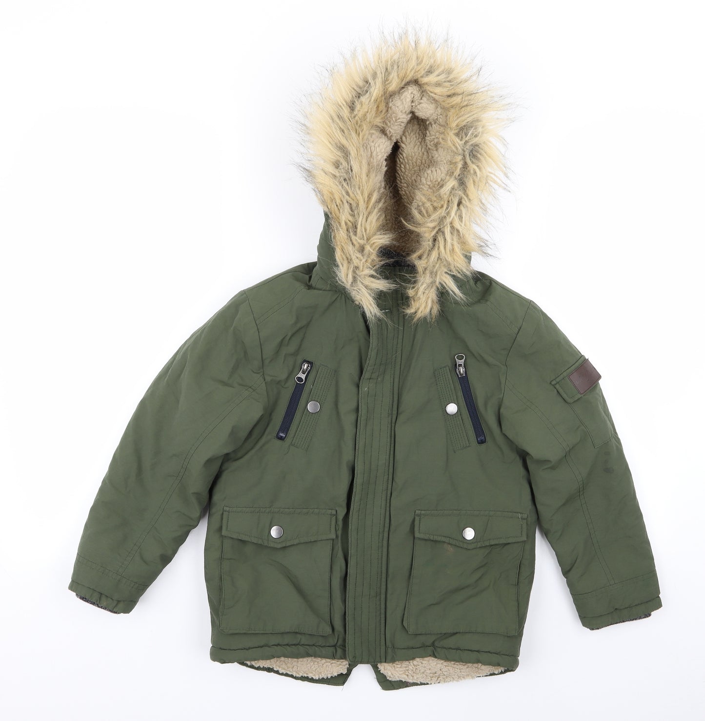 Asda George Boys Green   Parka Coat Size 7-8 Years