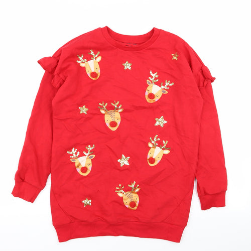 F&F Girls Red   Pullover Jumper Size 10-11 Years  - christmas jumper