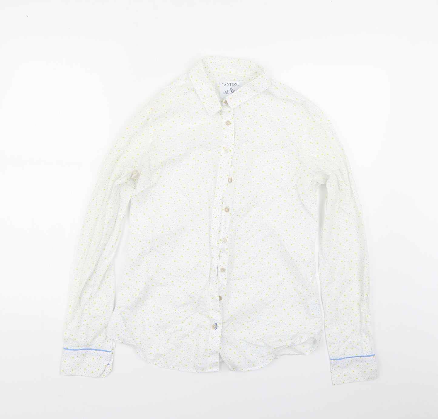 Antoni & Alison Womens White Polka Dot  Basic Button-Up Size 10