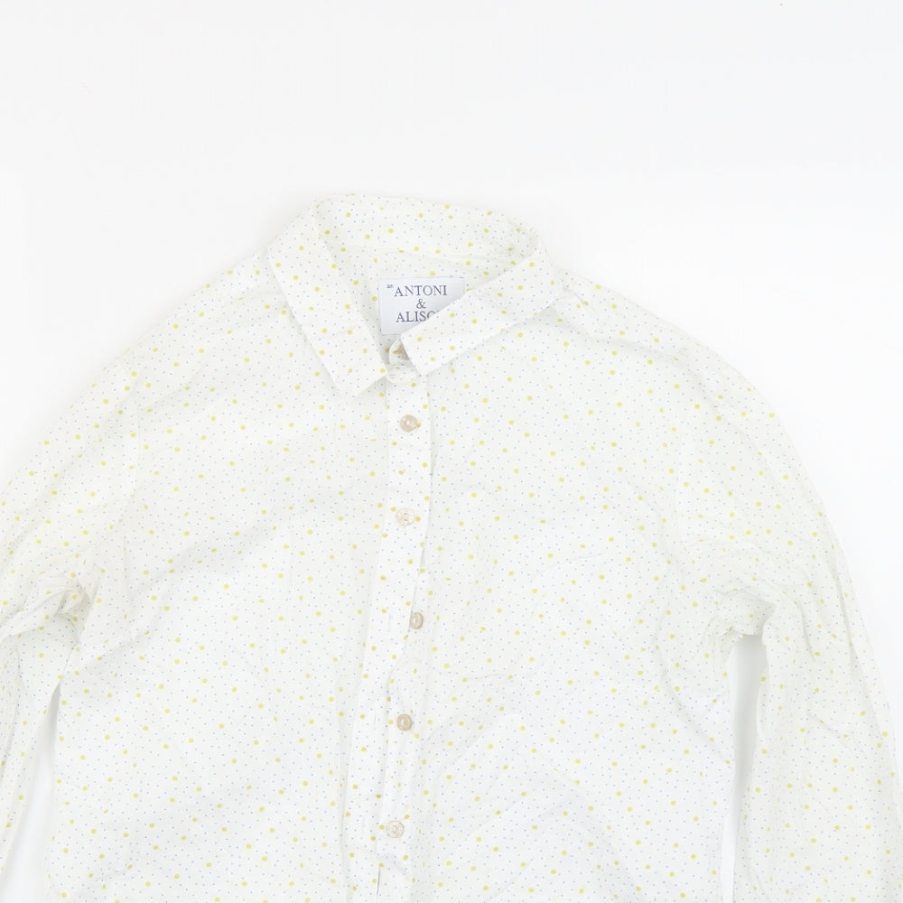Antoni & Alison Womens White Polka Dot  Basic Button-Up Size 10