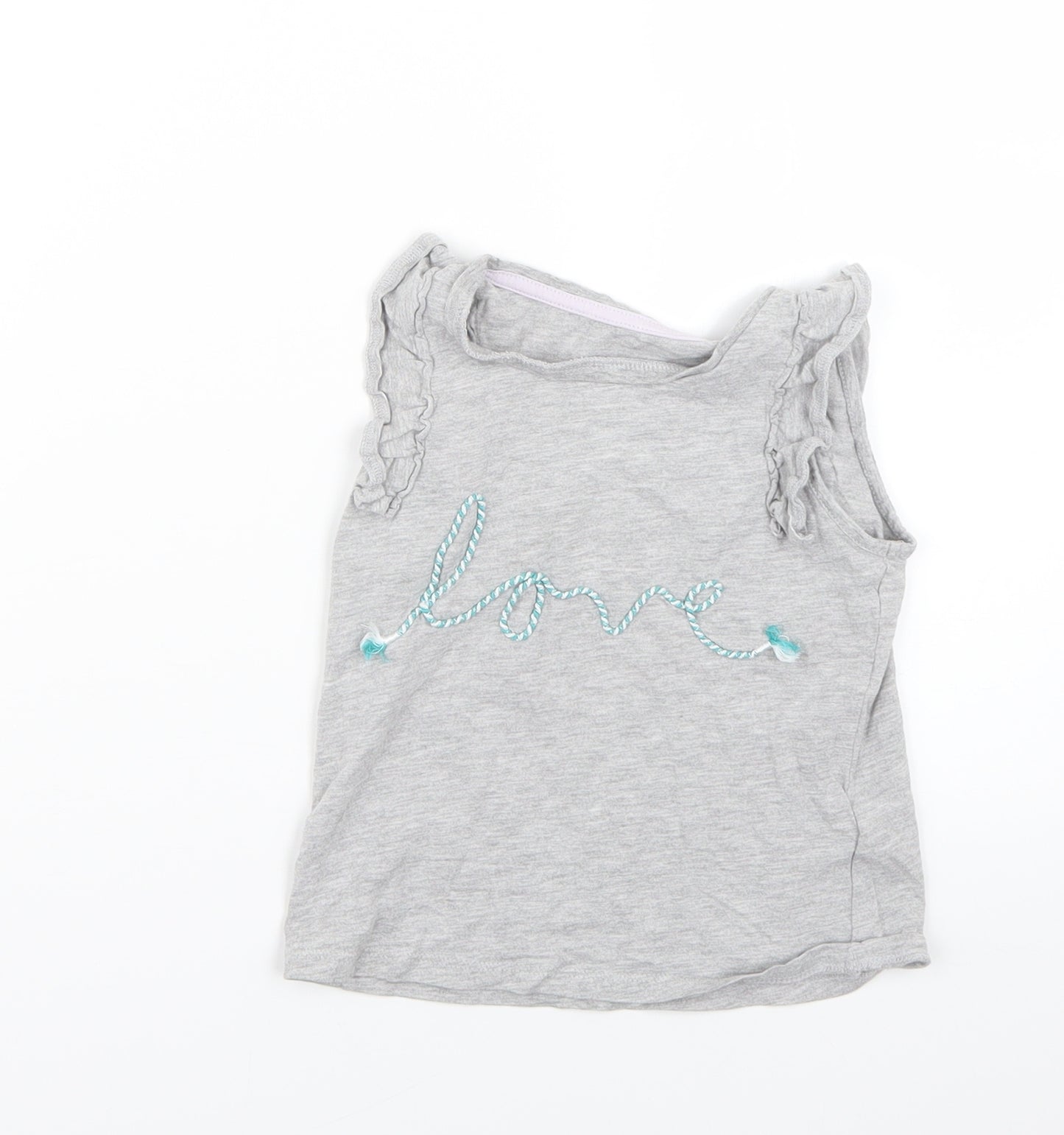 M&S Girls Grey   Basic Tank Size 3-4 Years  - Love