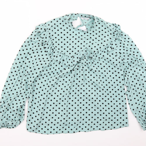 Papaya Womens Blue Polka Dot  Basic Blouse Size 12