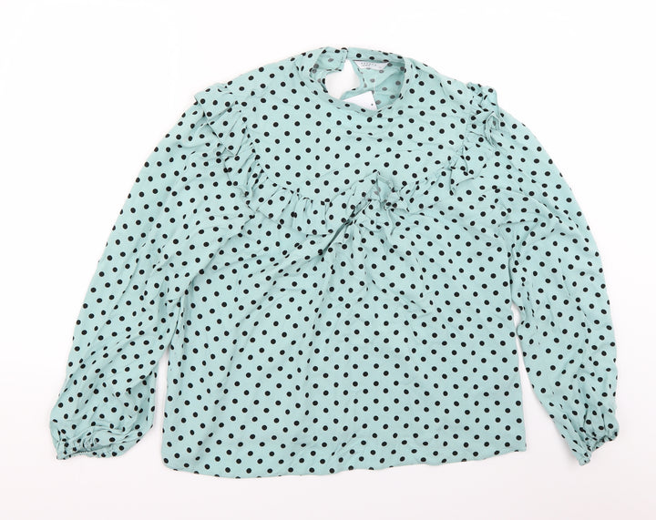 Papaya Womens Blue Polka Dot Basic Blouse Size 12