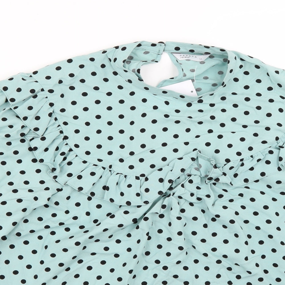 Papaya Womens Blue Polka Dot  Basic Blouse Size 12