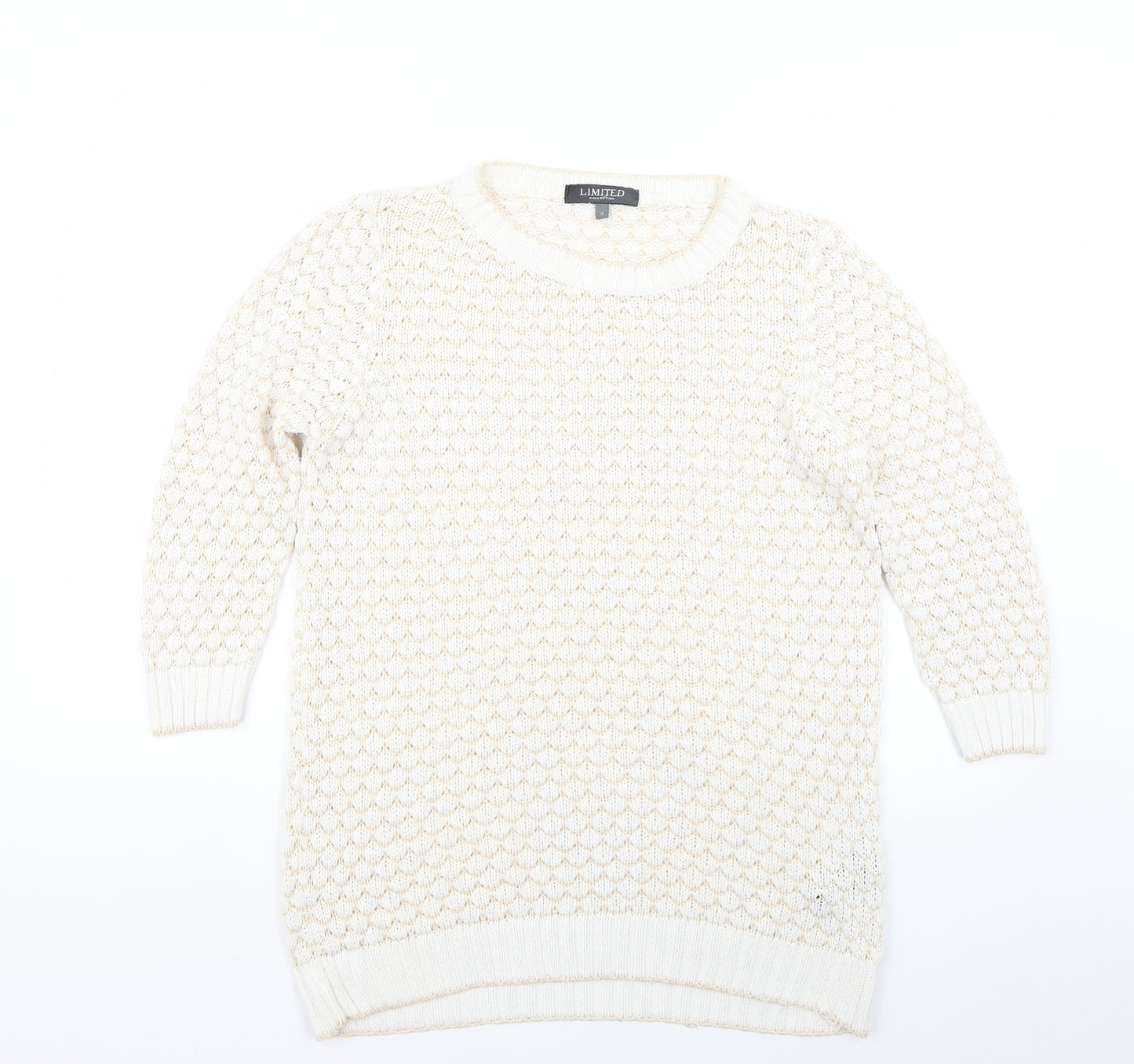Limited Collection Womens White Argyle/Diamond Knit Pullover Jumper Size 12