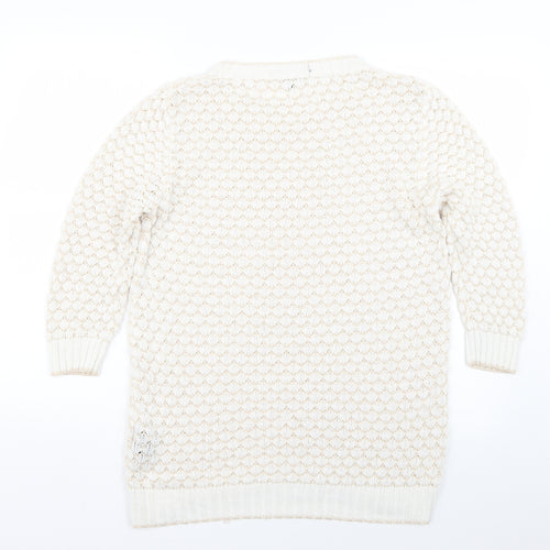 Limited Collection Womens White Argyle/Diamond Knit Pullover Jumper Size 12