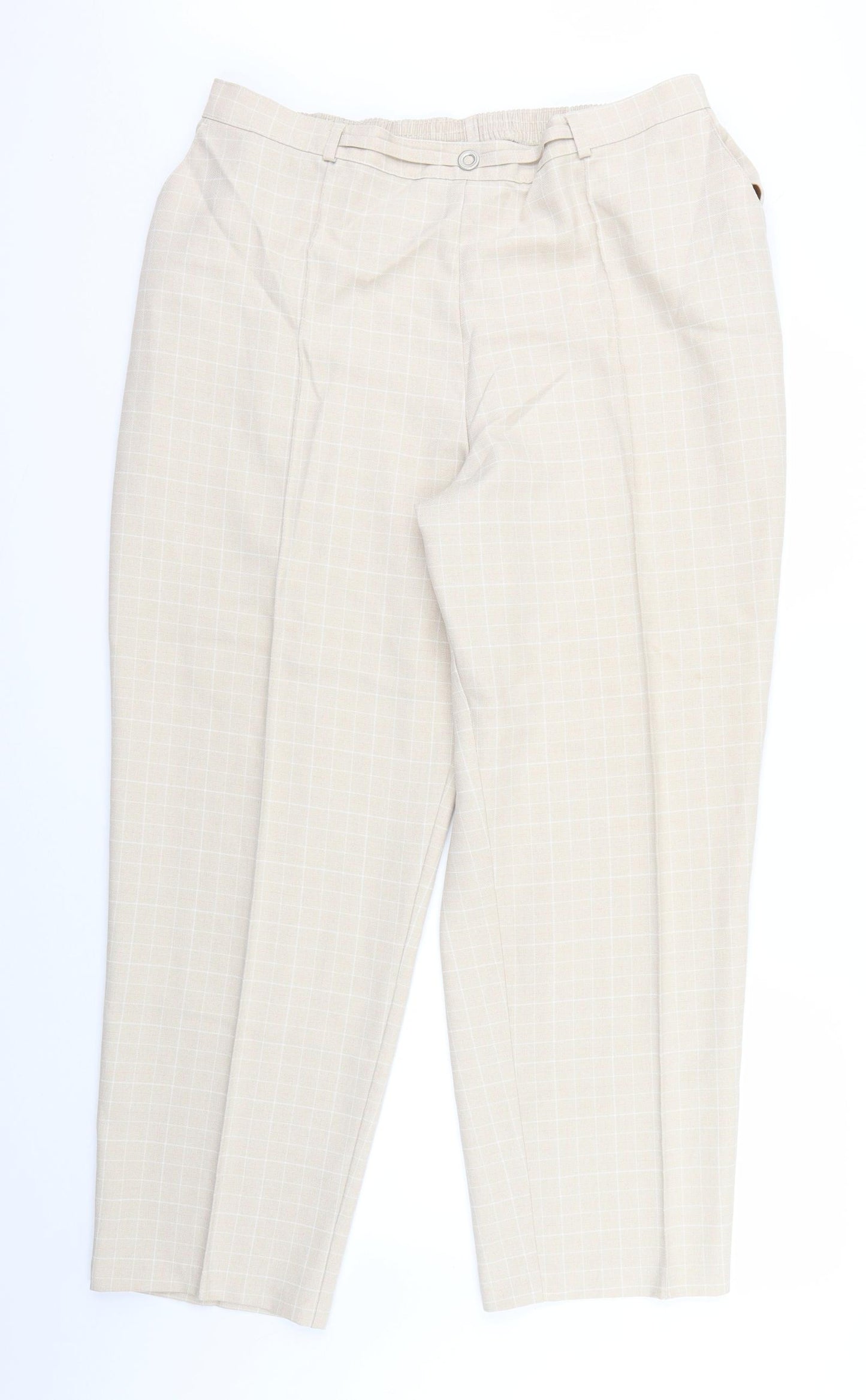 M&S Womens Beige Check  Trousers  Size 22 L27 in