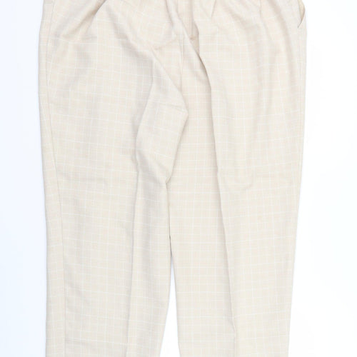M&S Womens Beige Check  Trousers  Size 22 L27 in