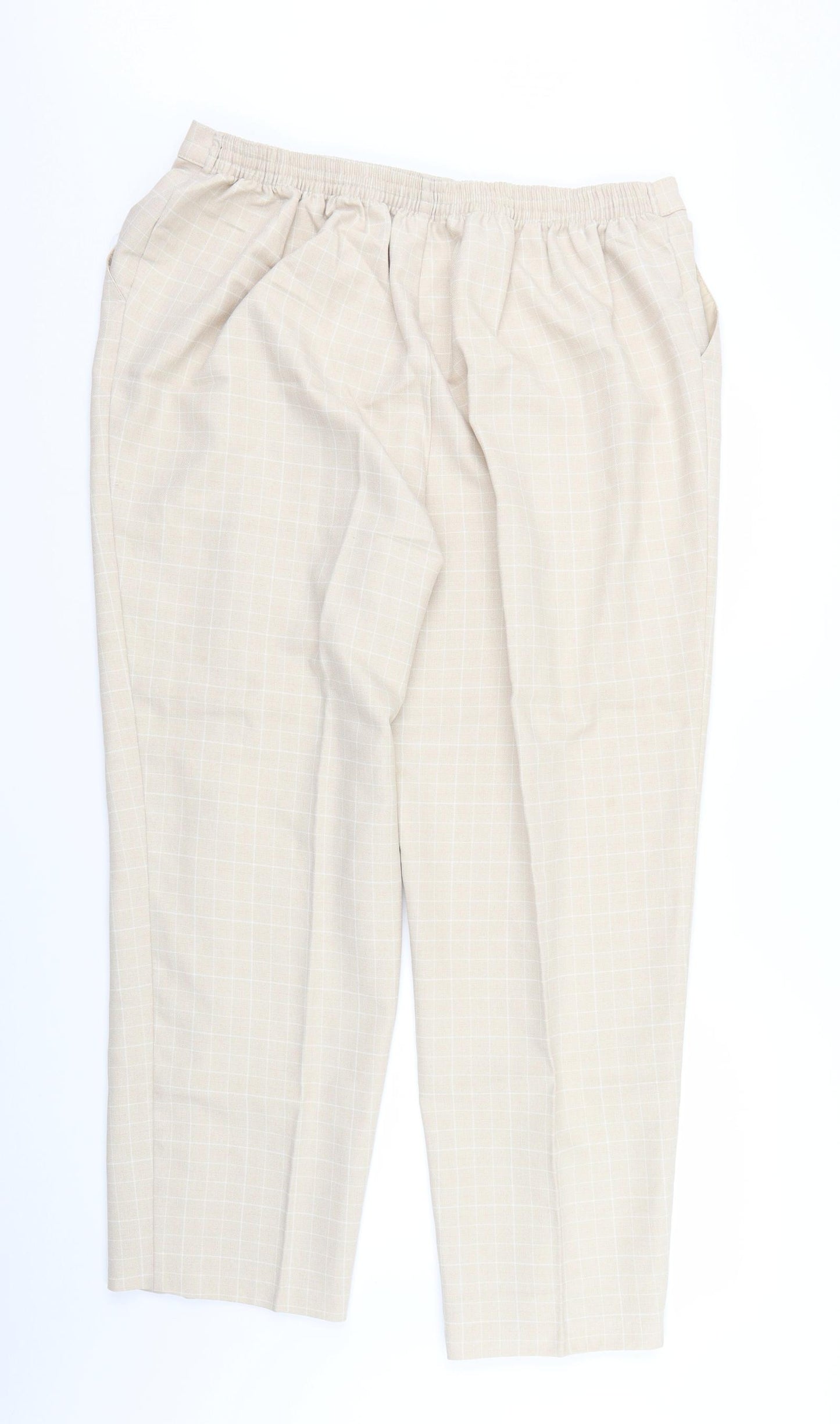 M&S Womens Beige Check  Trousers  Size 22 L27 in