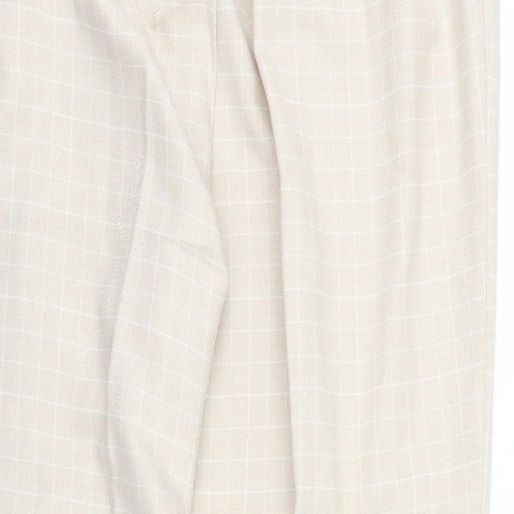 M&S Womens Beige Check  Trousers  Size 22 L27 in