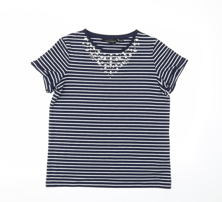 Dorothy Perkins Womens Blue Striped Basic T-Shirt Size 12